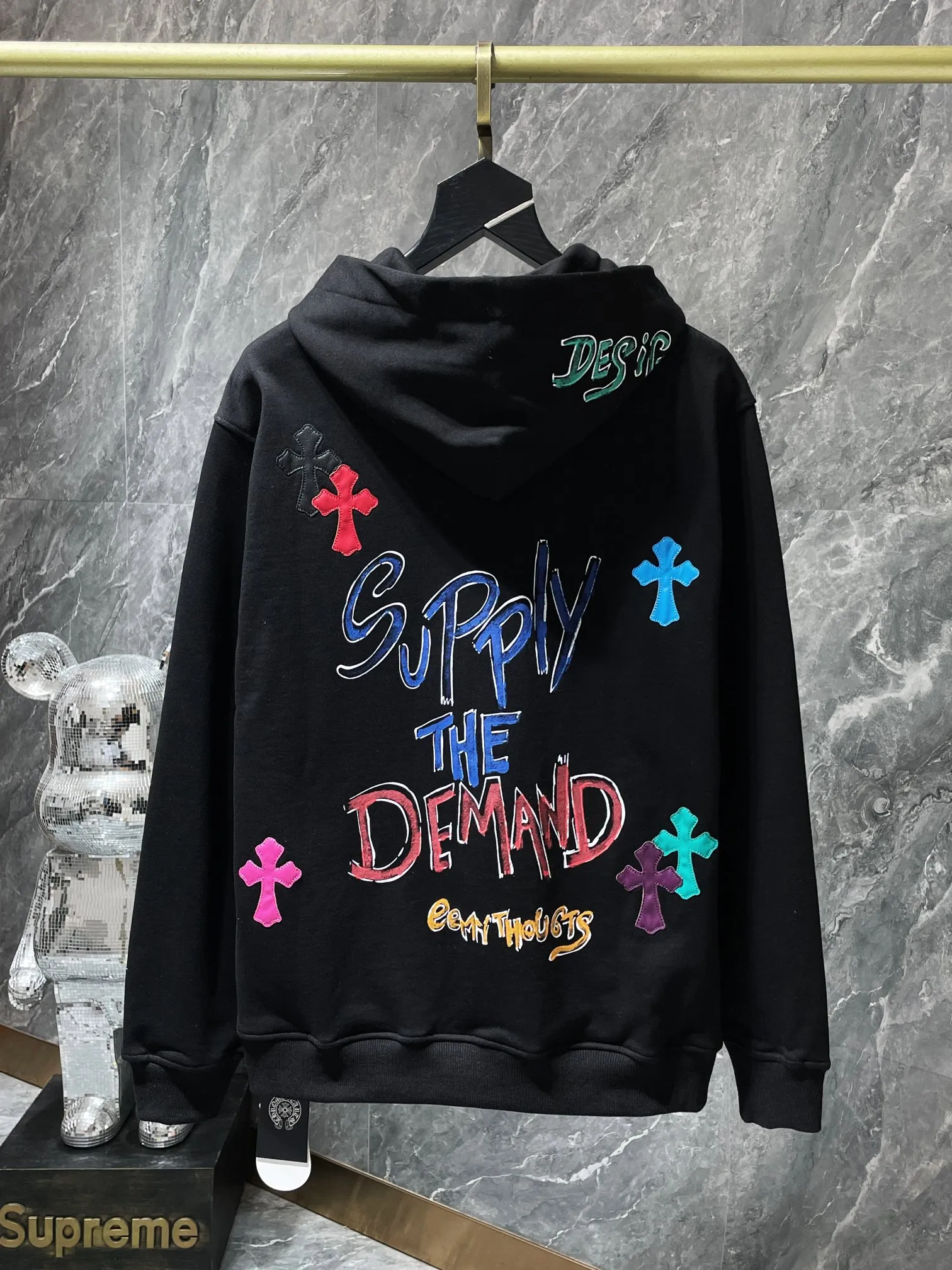 P276 Chrome Hearts Autumn and Winter 2025 Counter Synchronization Colorful cross leather Sanskrit hand-painted graffiti hooded sweatshirt Ins celebrity couple must-have, same style for men and women! The highest version! ! Imported leather! ! A must-have for internet celebrities! Recommended colors: white, black, gray Code numbers: S, M, L, XL